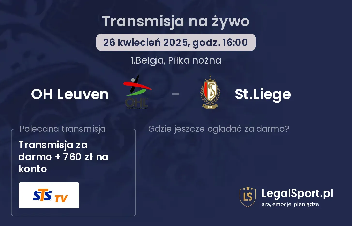 OH Leuven - St.Liege gdzie oglądać?