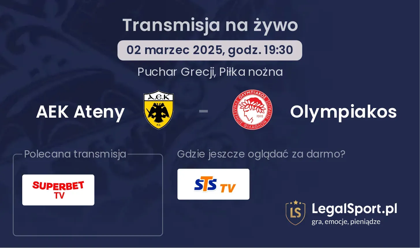 AEK Ateny - Olympiakos gdzie oglądać?