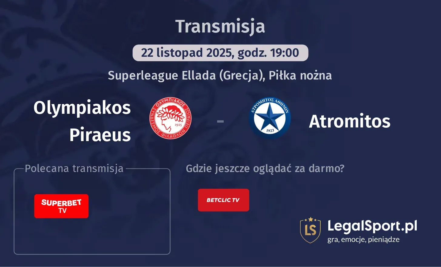 Olympiakos Piraeus - Atromitos Transmisje