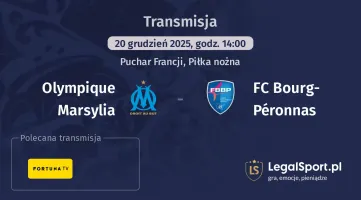 Olympique Marsylia - FC Bourg-Péronnas gdzie oglądać? (20.12)