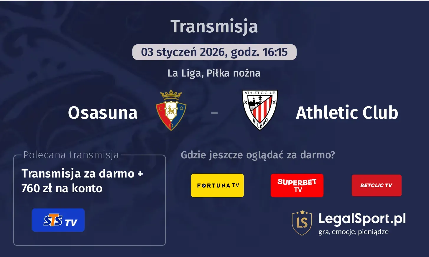 Osasuna - Athletic Club Transmisje