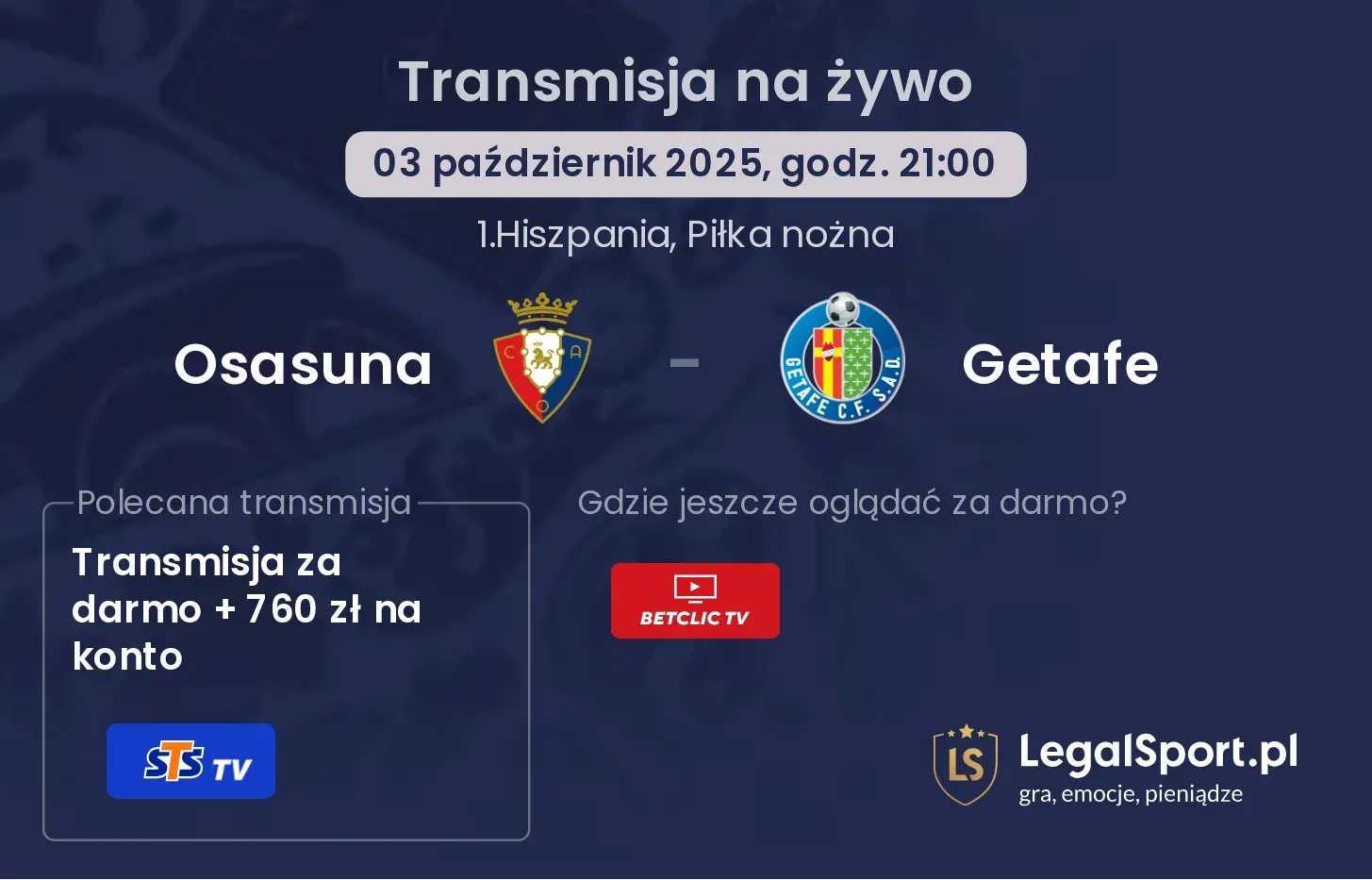 Osasuna - Getafe transmisja na żywo