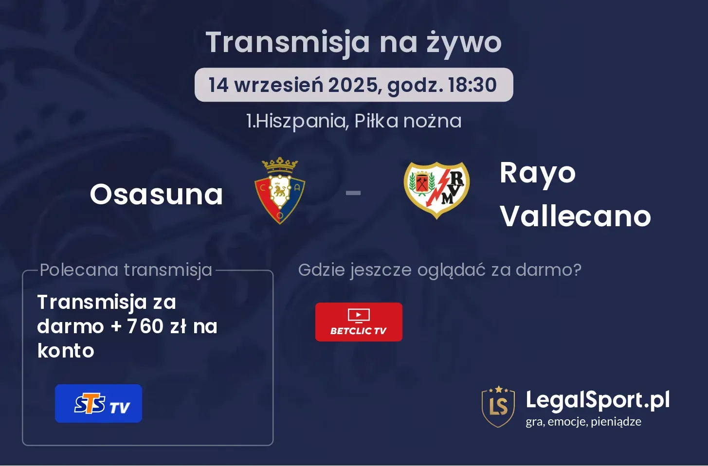 Osasuna - Rayo Vallecano transmisja na żywo