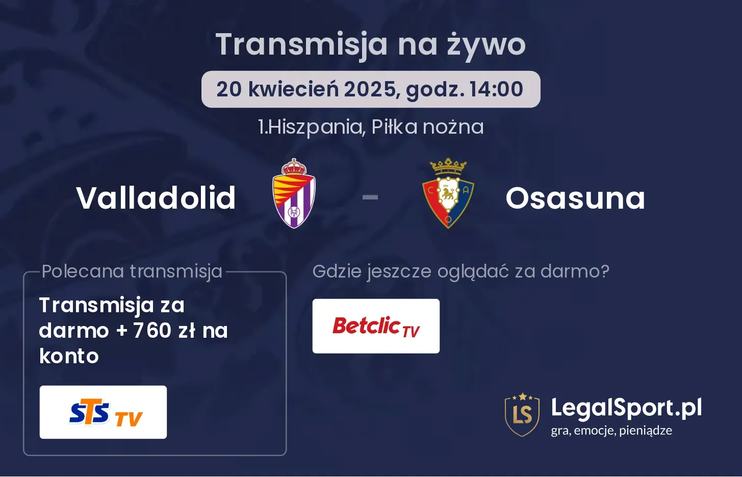 Valladolid - Osasuna transmisja na żywo