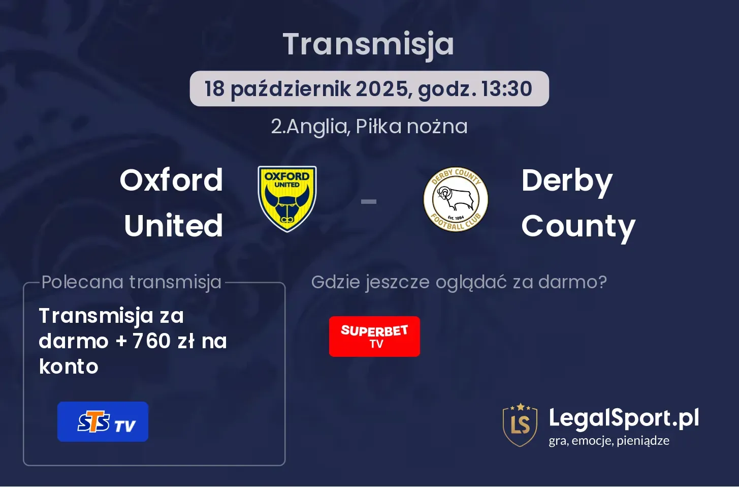 Oxford United - Derby County Transmisje