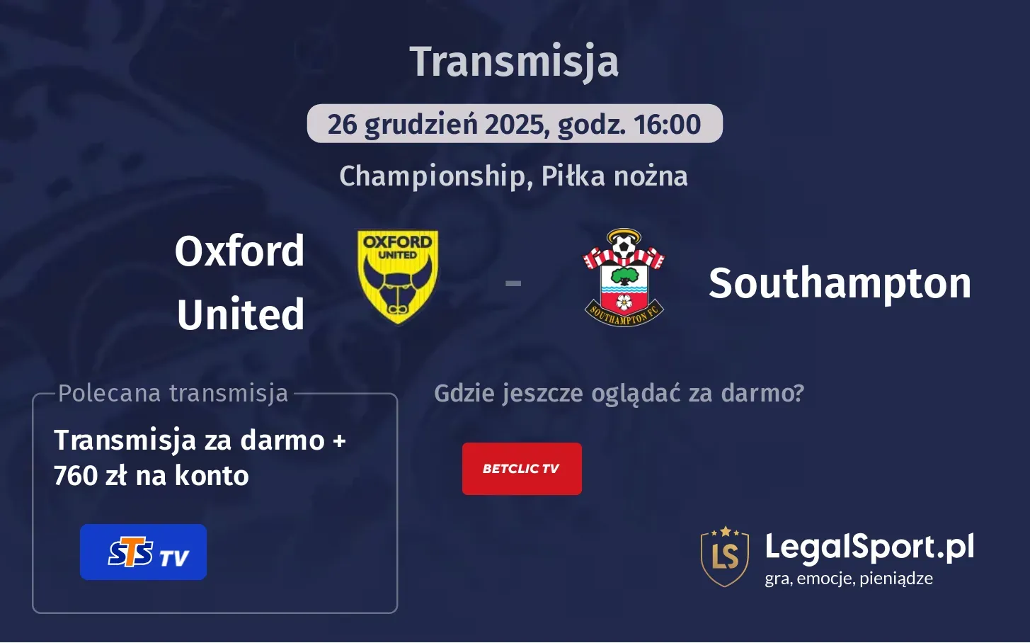 Oxford United - Southampton Transmisje
