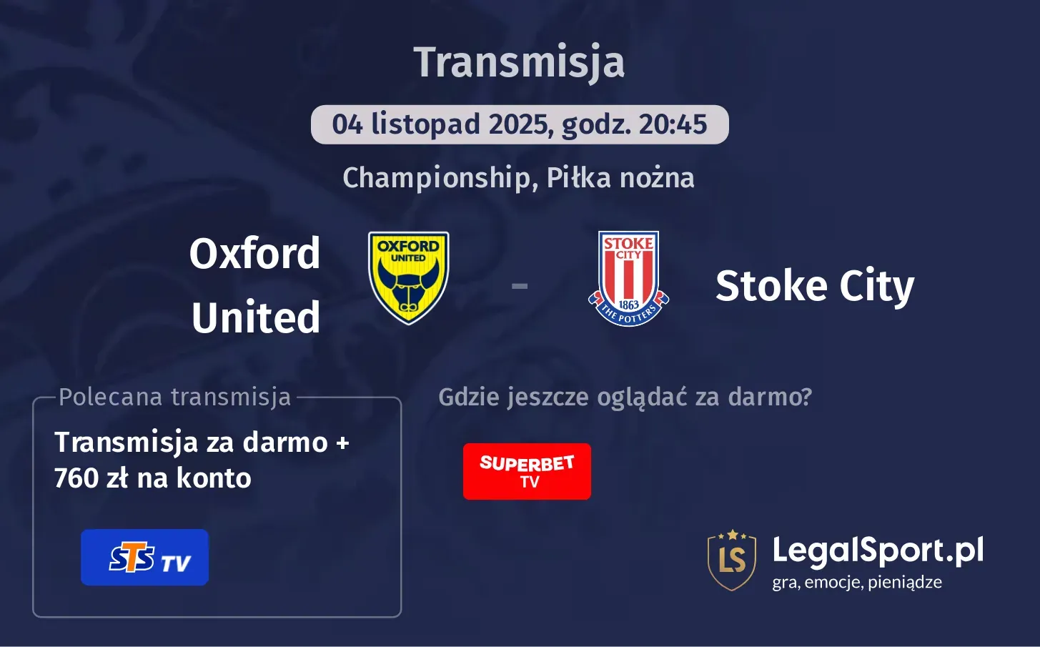 Oxford United - Stoke City Transmisje