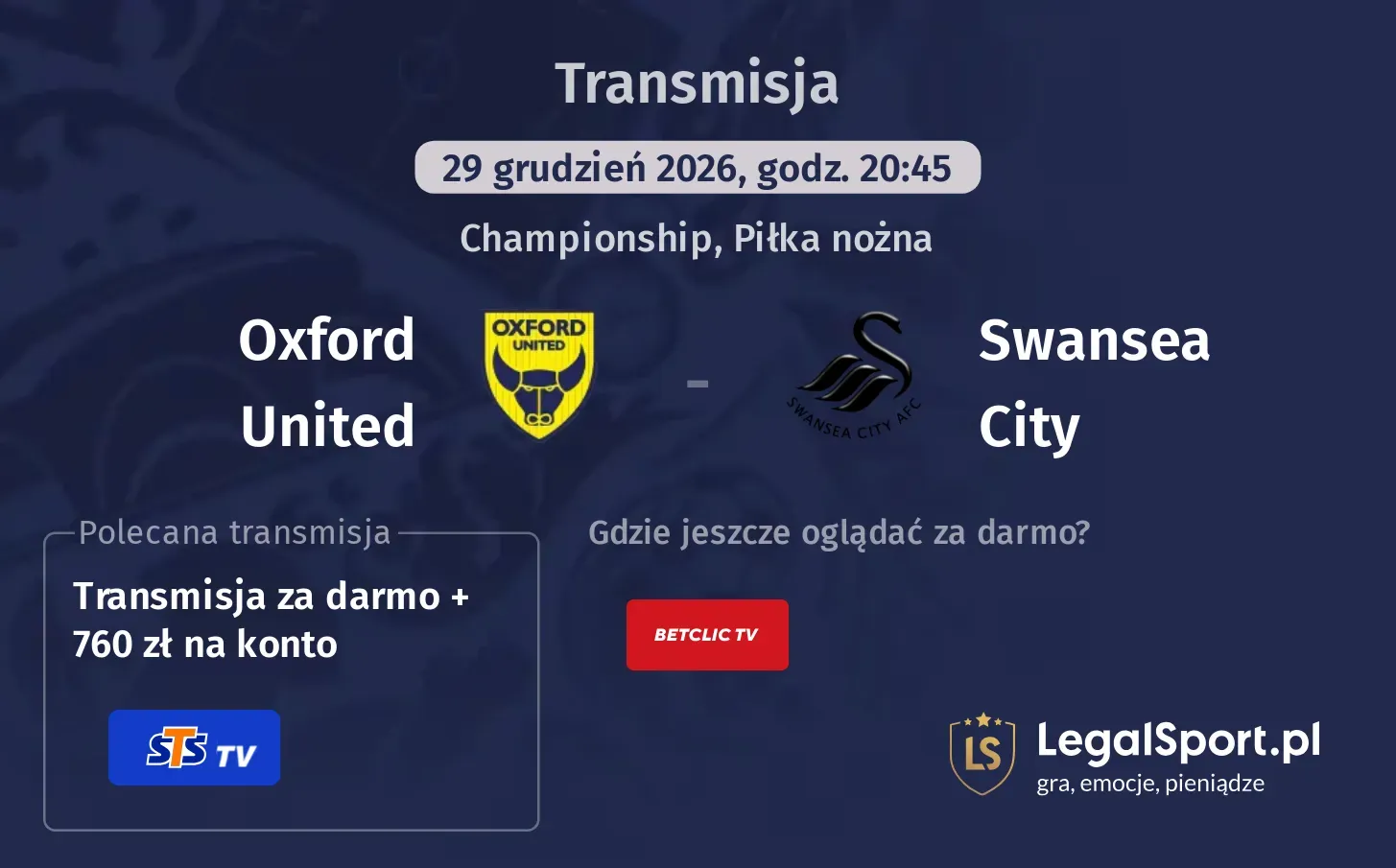 Oxford United - Swansea City Transmisje