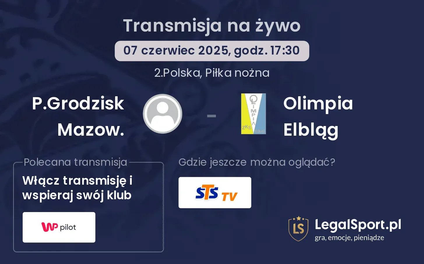 P.Grodzisk Mazow. - Olimpia Elbląg gdzie oglądać?