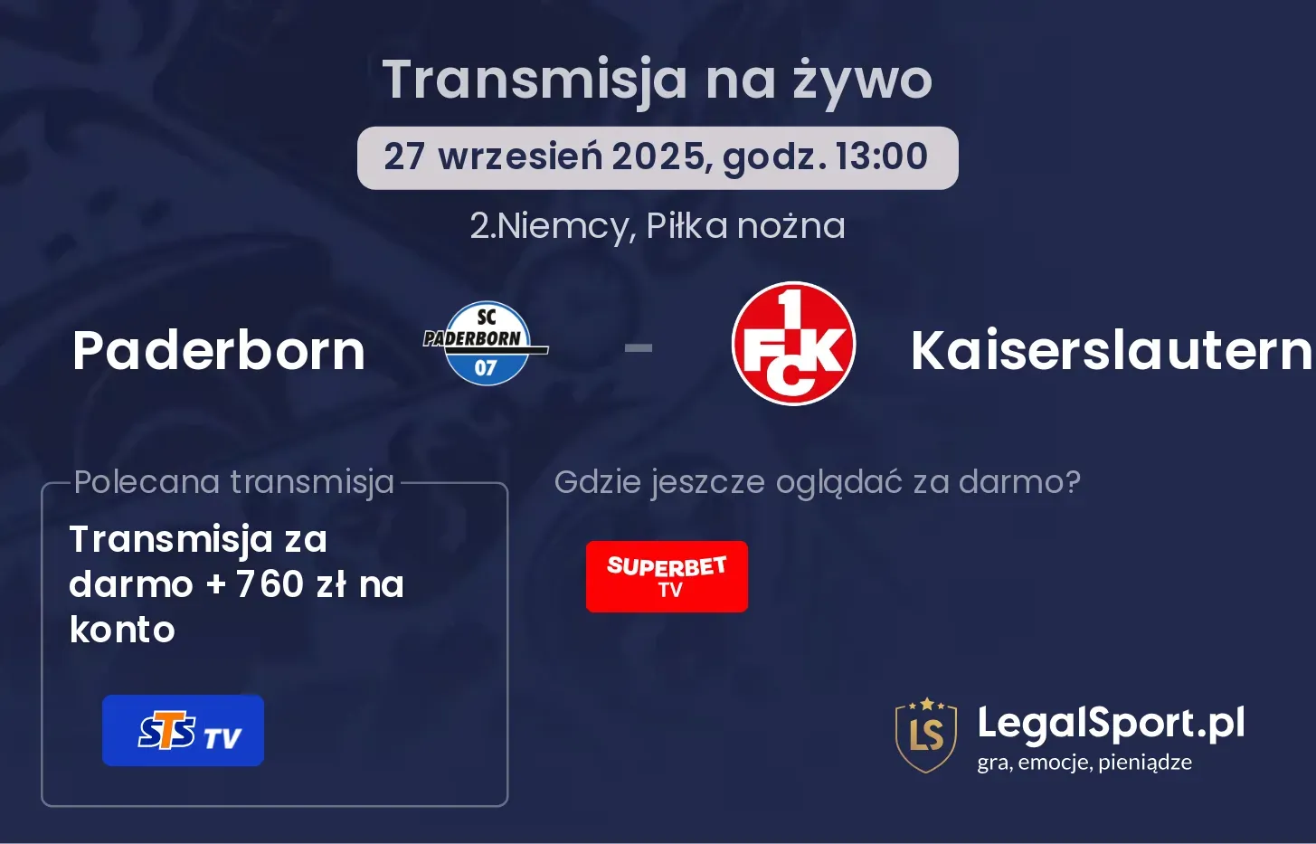 Paderborn - Kaiserslautern transmisja na żywo