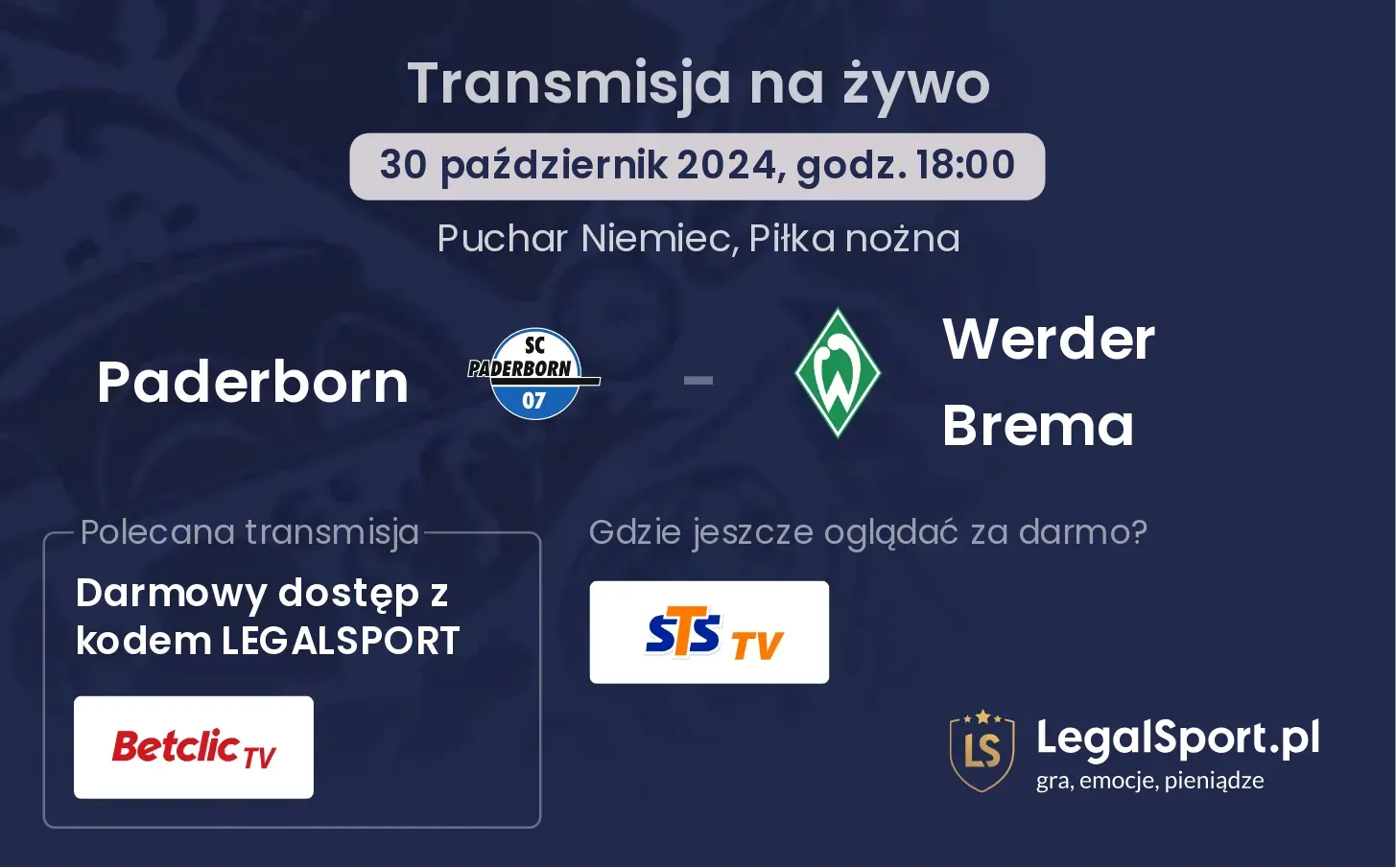 Paderborn - Werder Brema gdzie oglądać? 30.10, godz. 18:00