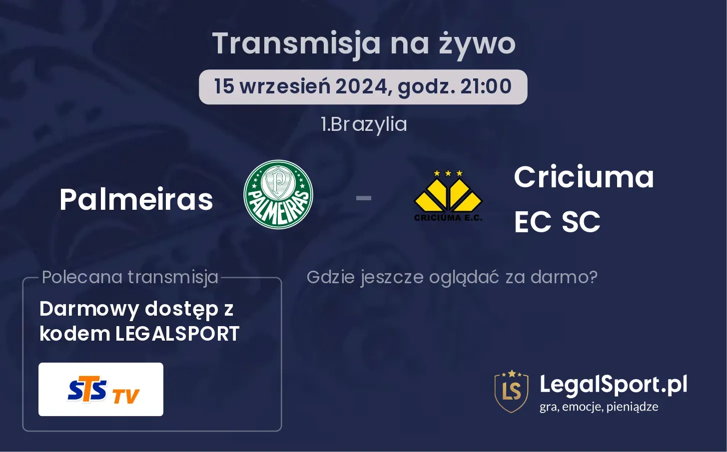 Palmeiras - Criciuma EC SC gdzie oglądać? 15.09, godz. 21:00