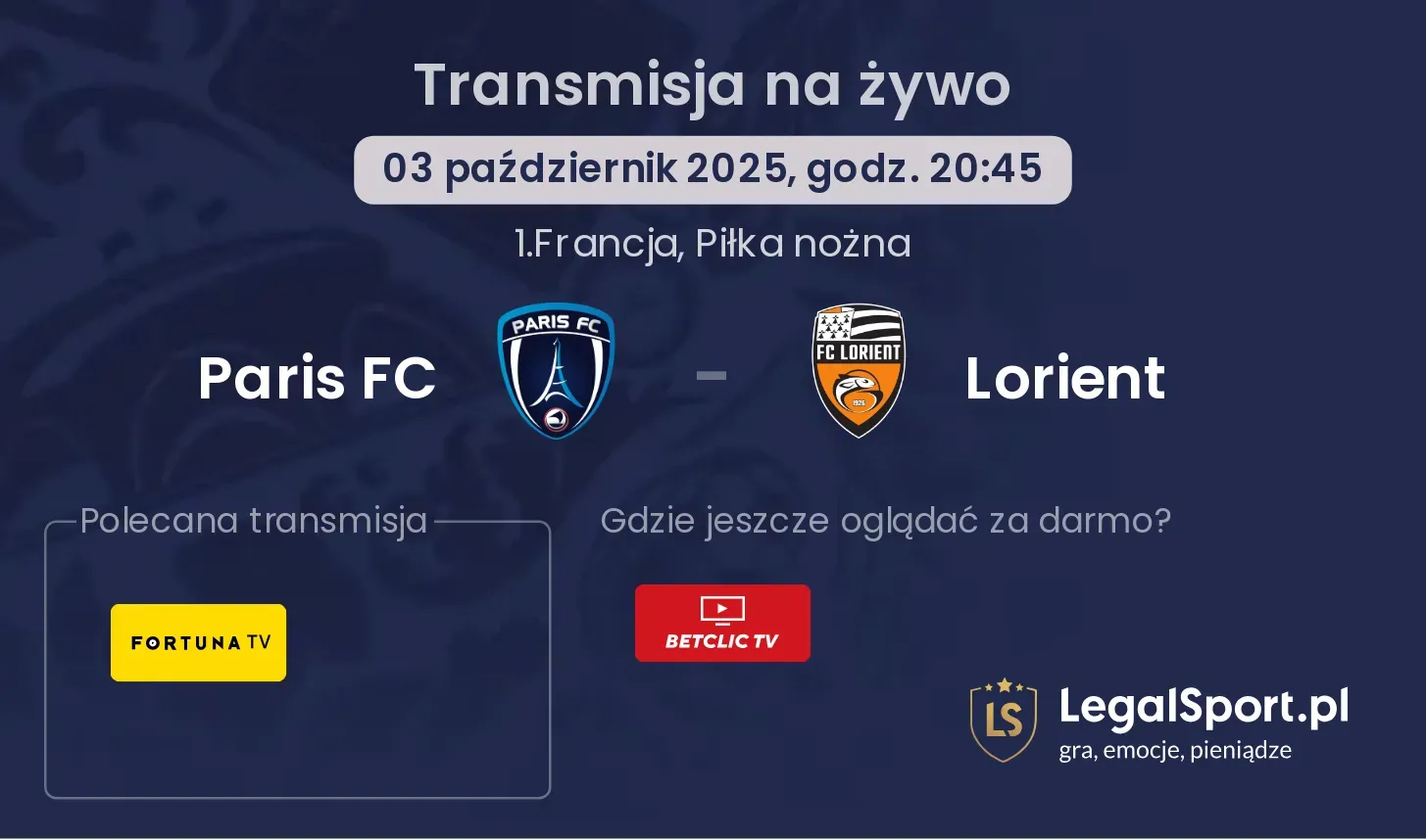 Paris FC - Lorient transmisja na żywo