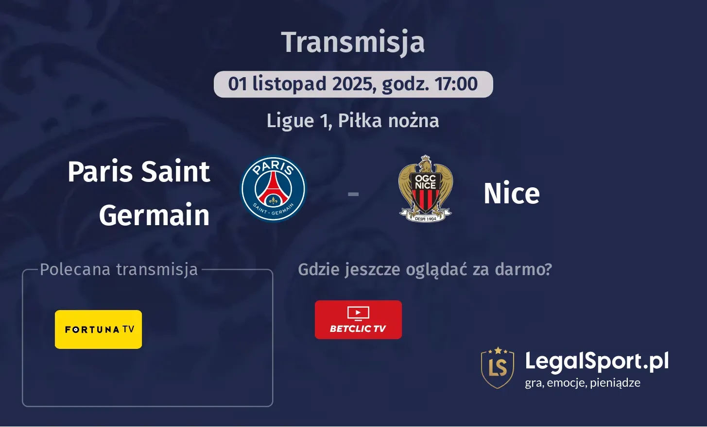Paris Saint Germain - Nice Transmisje