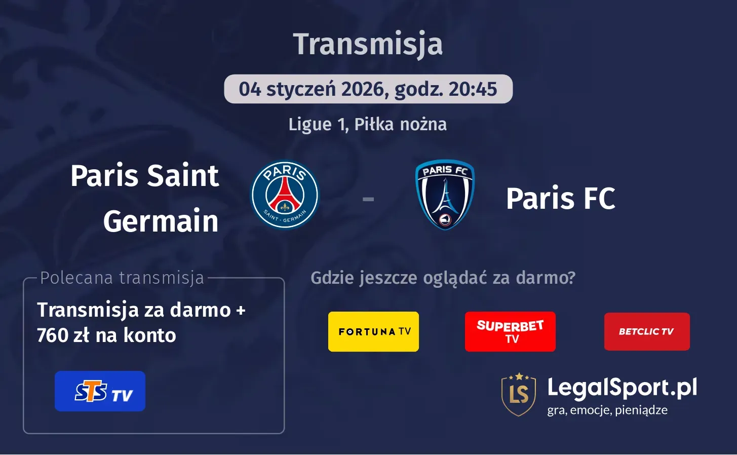 Paris Saint Germain - Paris FC Transmisje