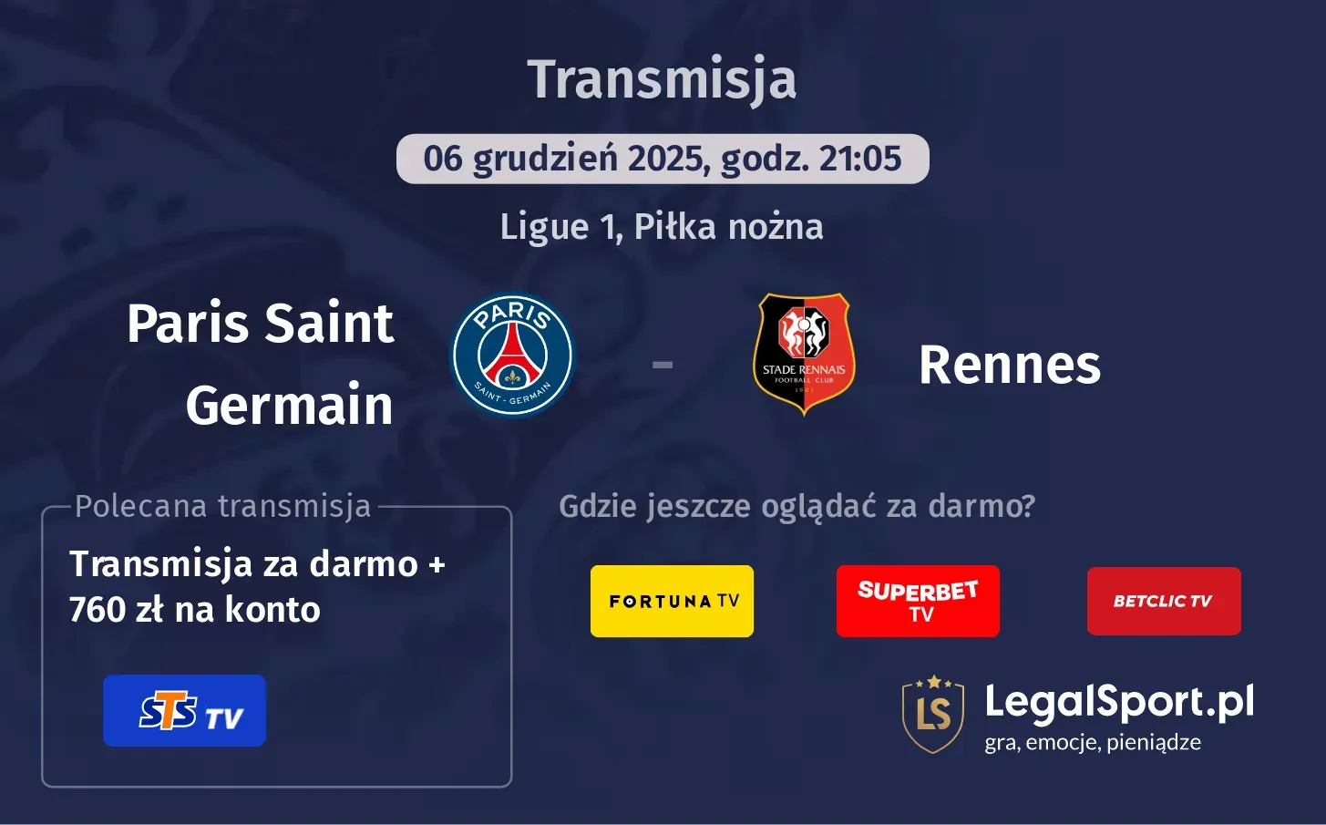 Paris Saint Germain - Rennes Transmisje