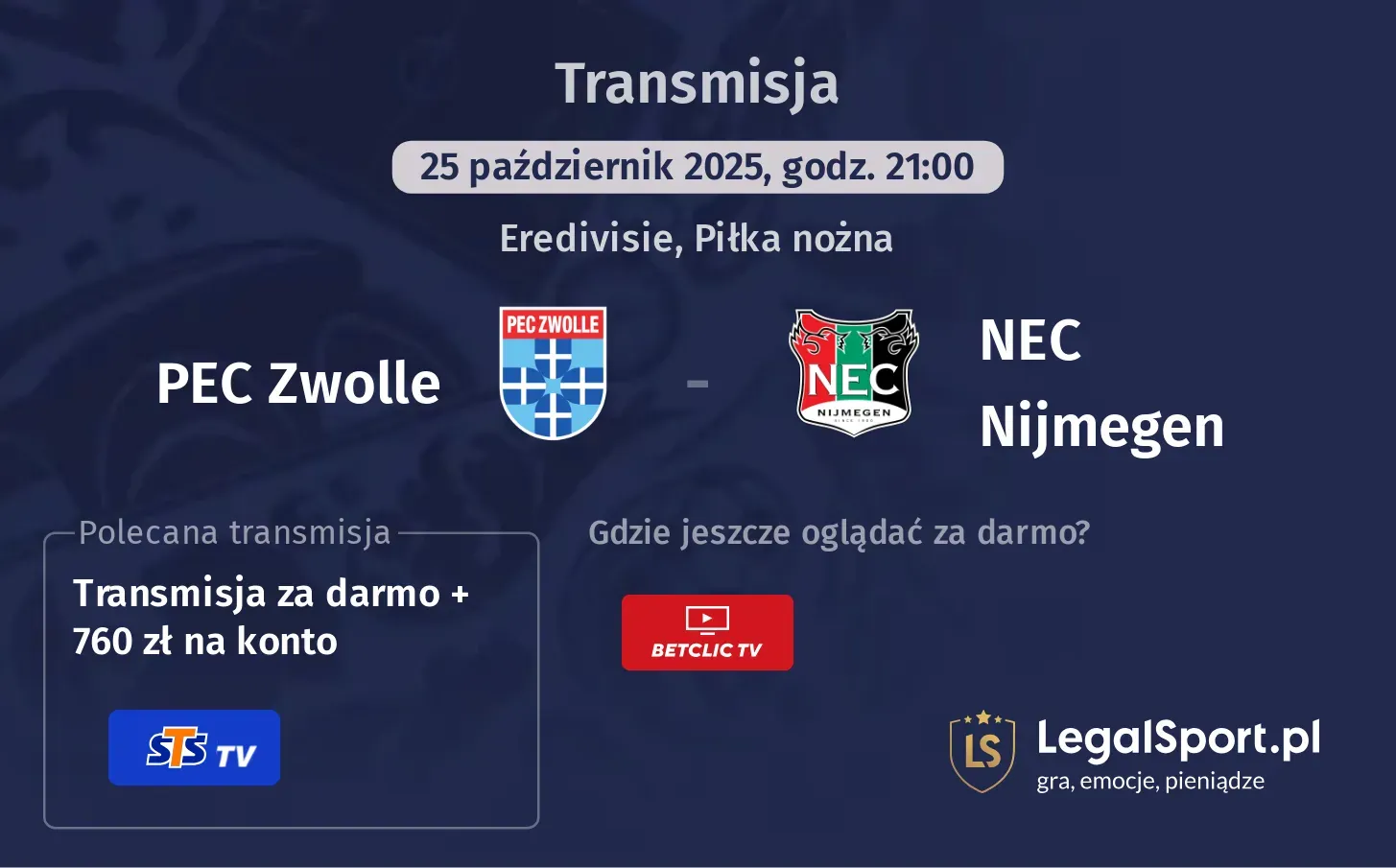 PEC Zwolle - NEC Nijmegen Transmisje