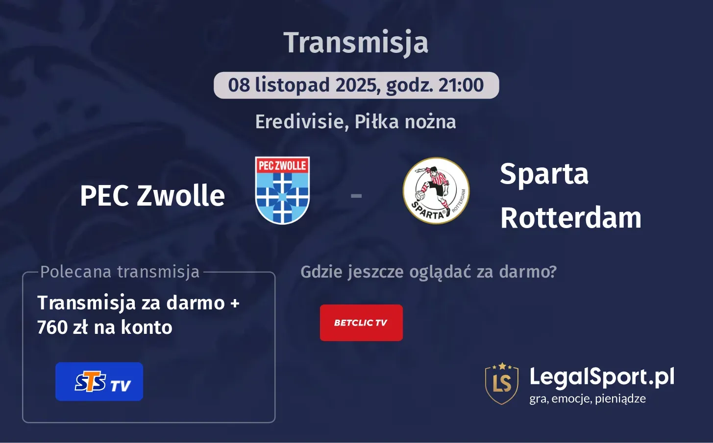 PEC Zwolle - Sparta Rotterdam Transmisje
