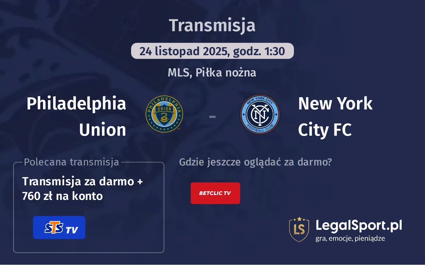 Philadelphia Union - New York City FC Transmisje