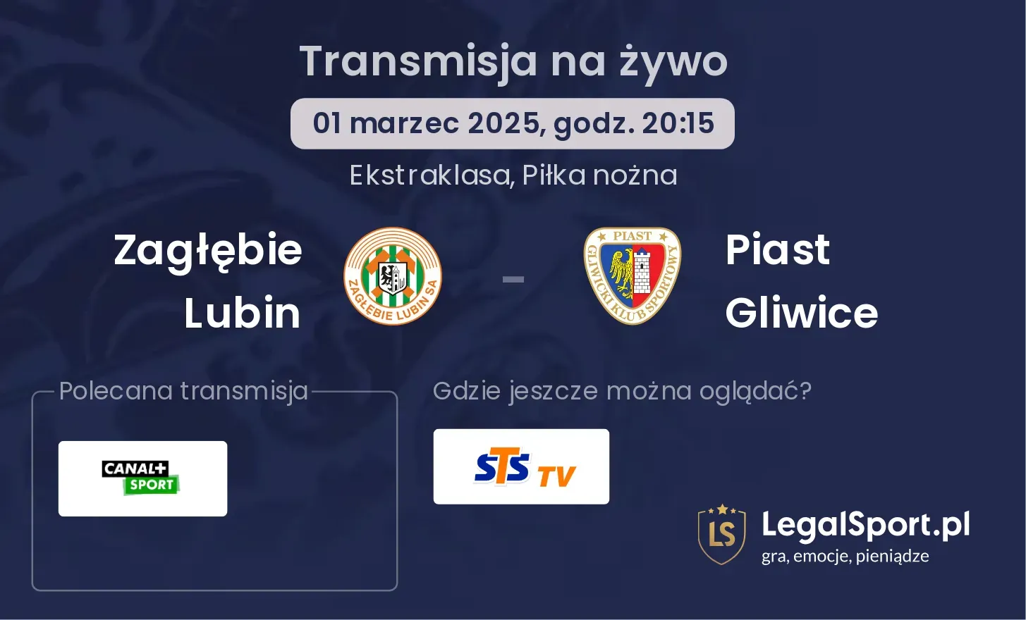 Zagłębie Lubin - Piast Gliwice gdzie oglądać?
