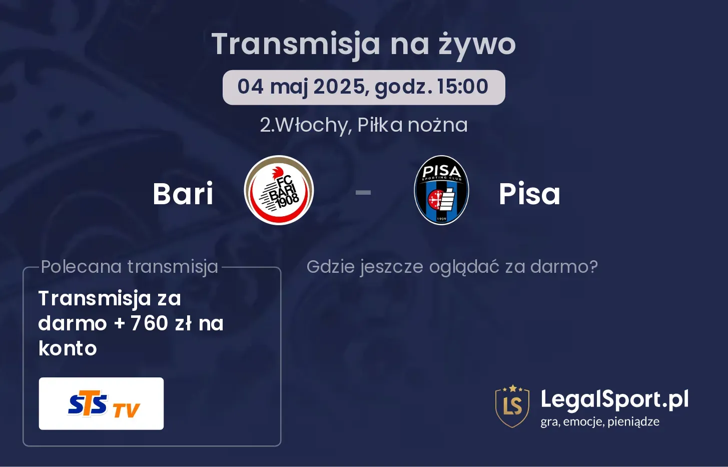 Pisa - Bari gdzie oglądać transmisję?