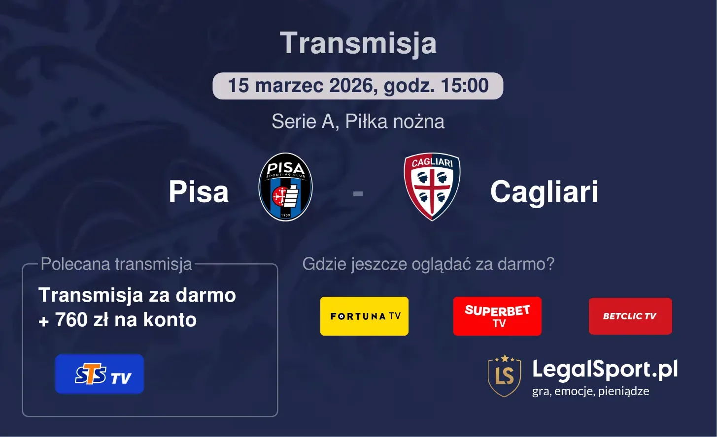 Pisa - Cagliari Transmisje
