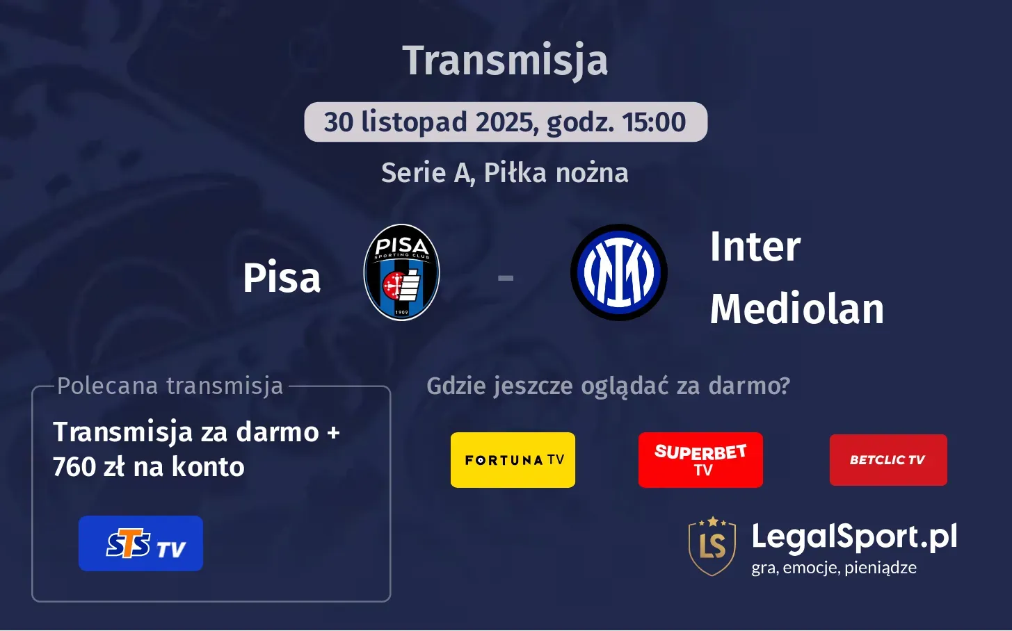 Pisa - Inter Mediolan Transmisje