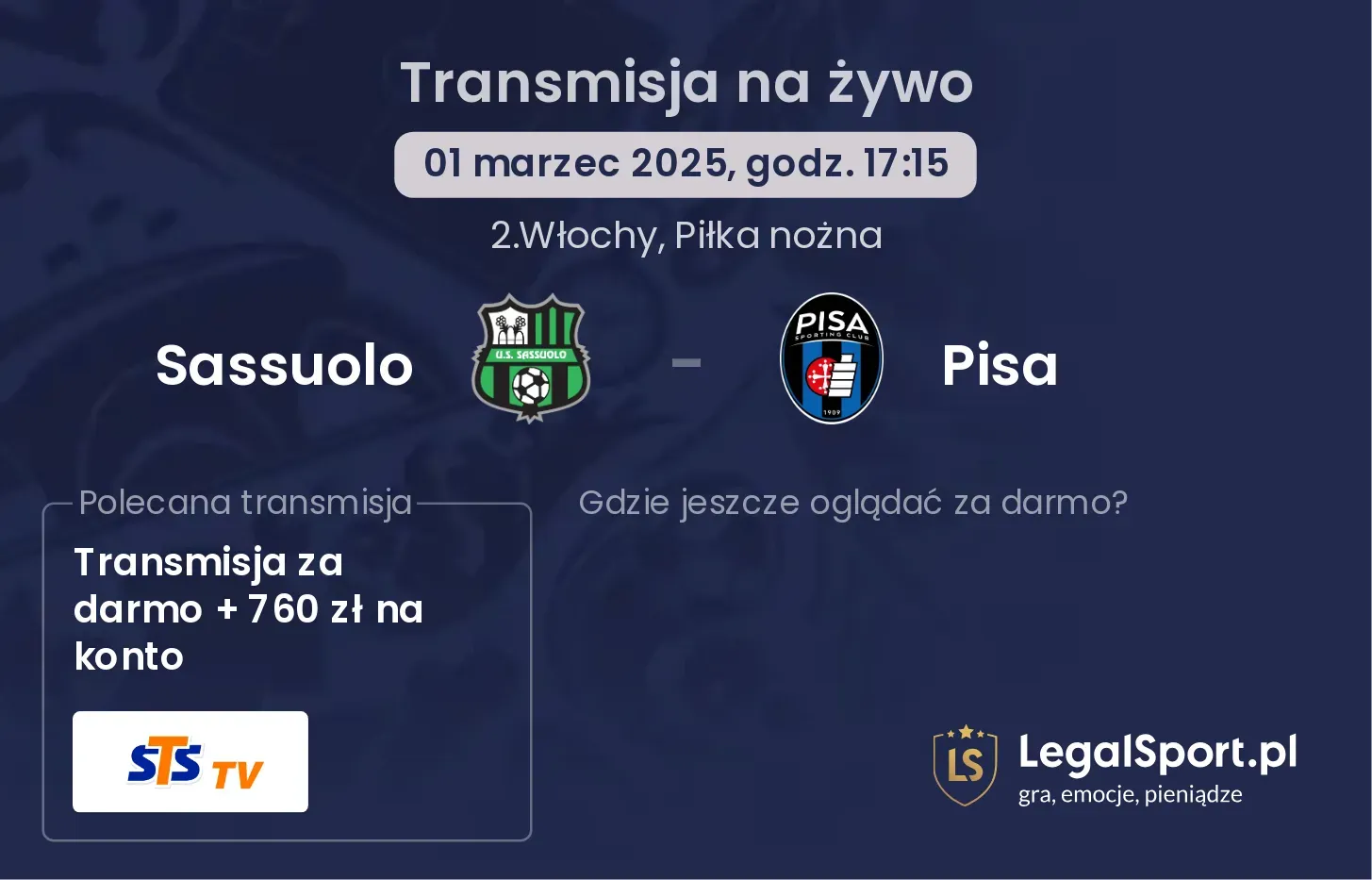 Sassuolo - Pisa gdzie oglądać transmisję?