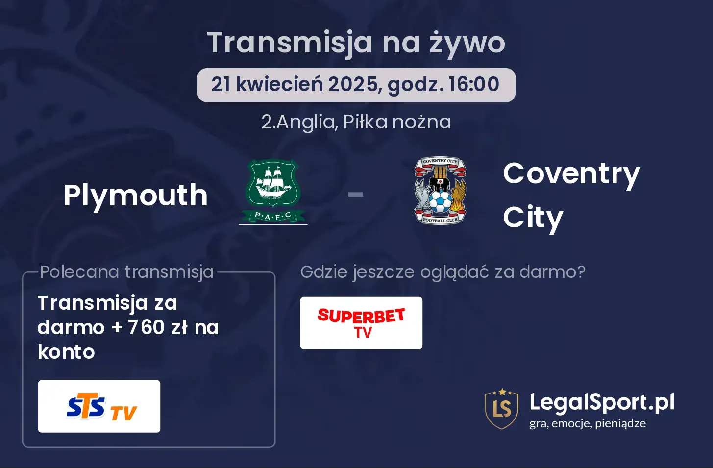 Plymouth - Coventry City gdzie oglądać transmisję?