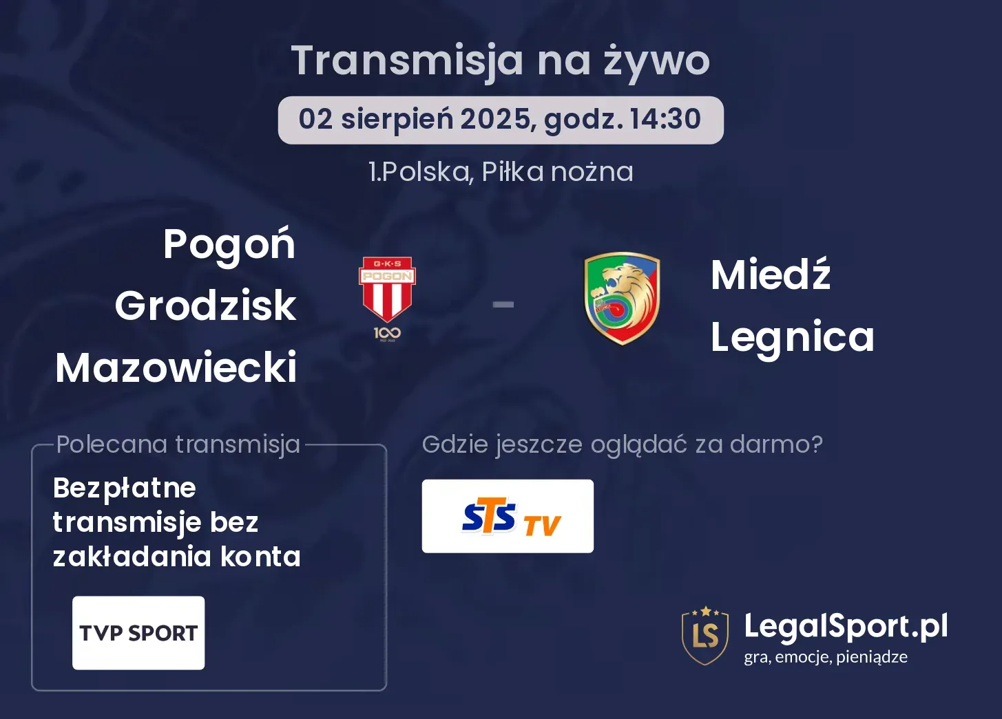 Pogoń Grodzisk Mazowiecki - Miedź Legnica gdzie oglądać?