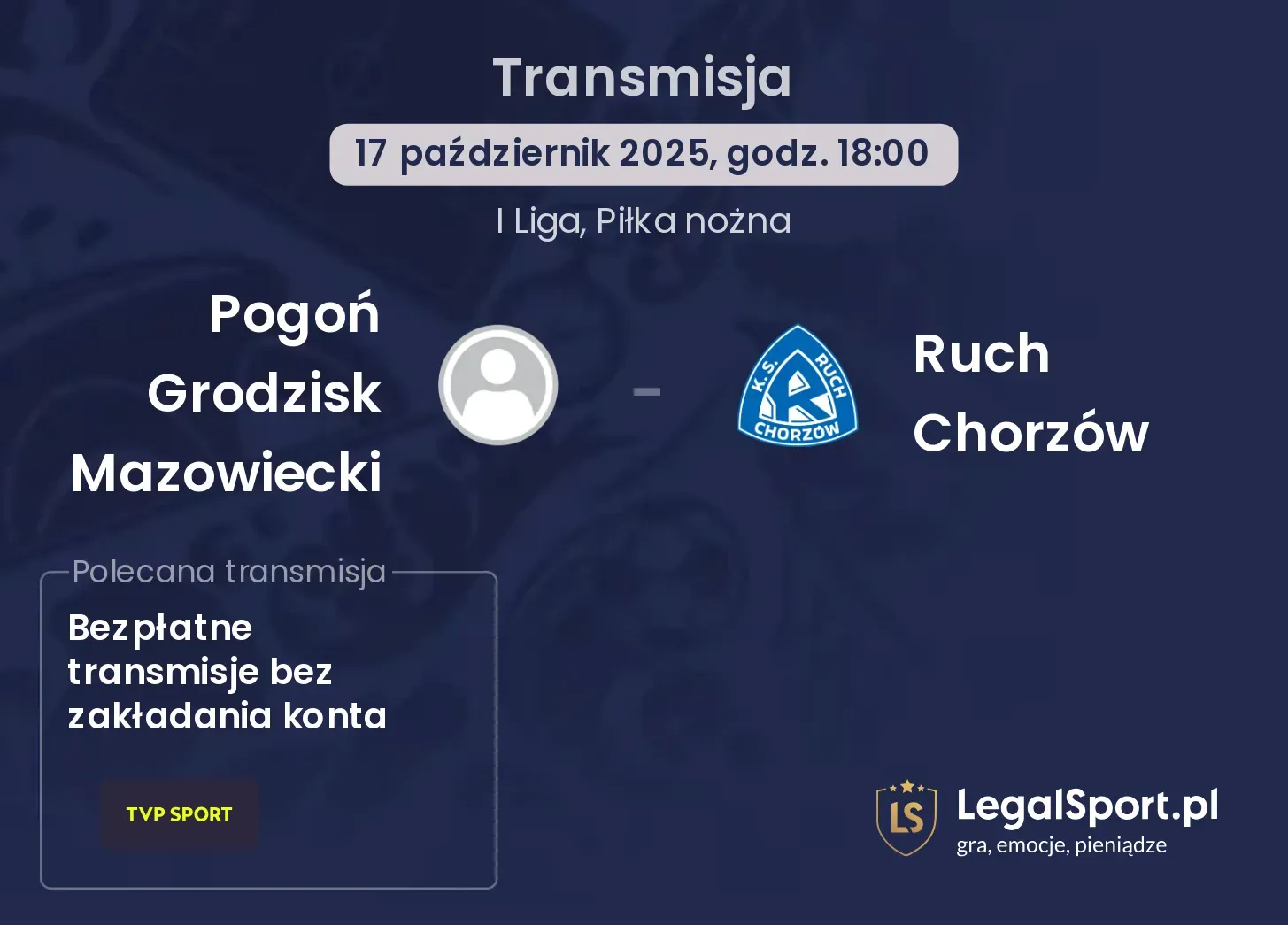 Pogoń Grodzisk Mazowiecki - Ruch Chorzów gdzie oglądać?