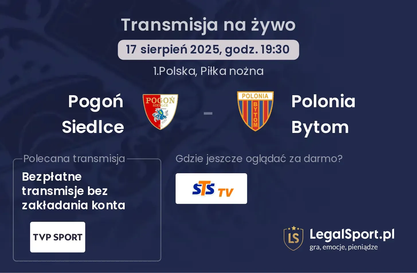 Pogoń Siedlce - Polonia Bytom transmisja na żywo