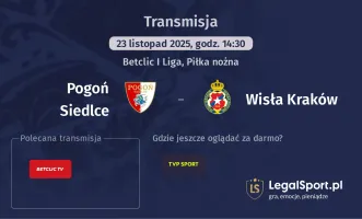 Pogoń Siedlce - Wisła Kraków gdzie oglądać? (23.11)