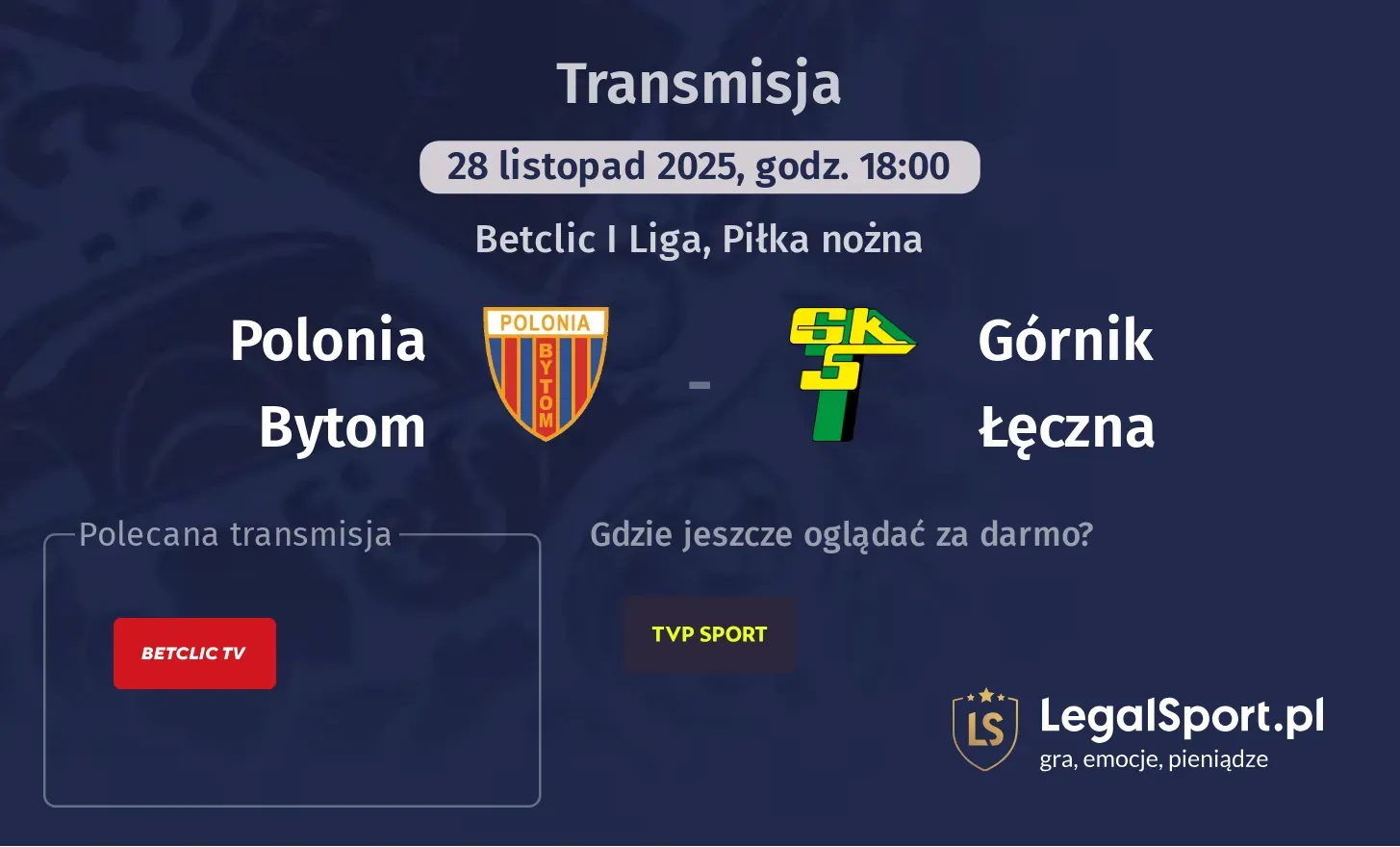 Polonia Bytom - Górnik Łęczna Transmisje
