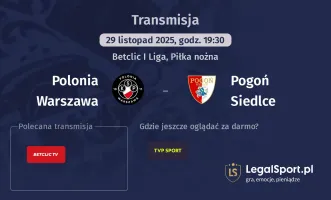 Polonia Warszawa - Pogoń Siedlce gdzie oglądać? (29.11)