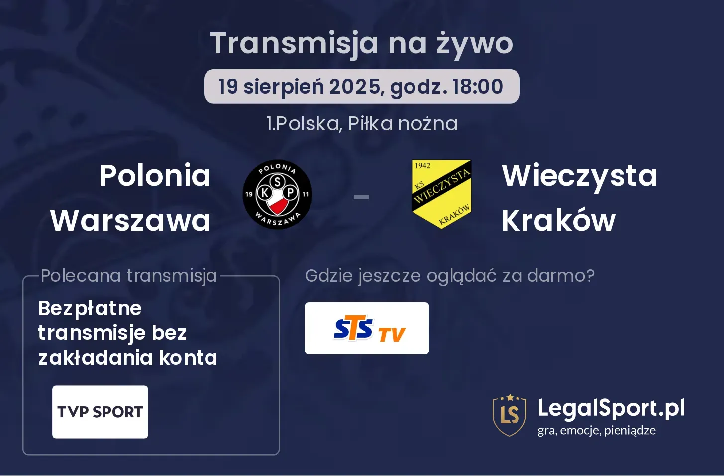 Polonia Warszawa - Wieczysta Kraków gdzie oglądać?