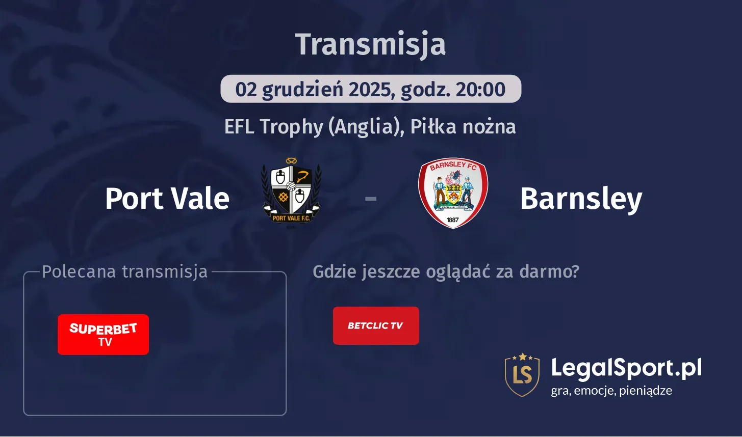 Port Vale - Barnsley Transmisje
