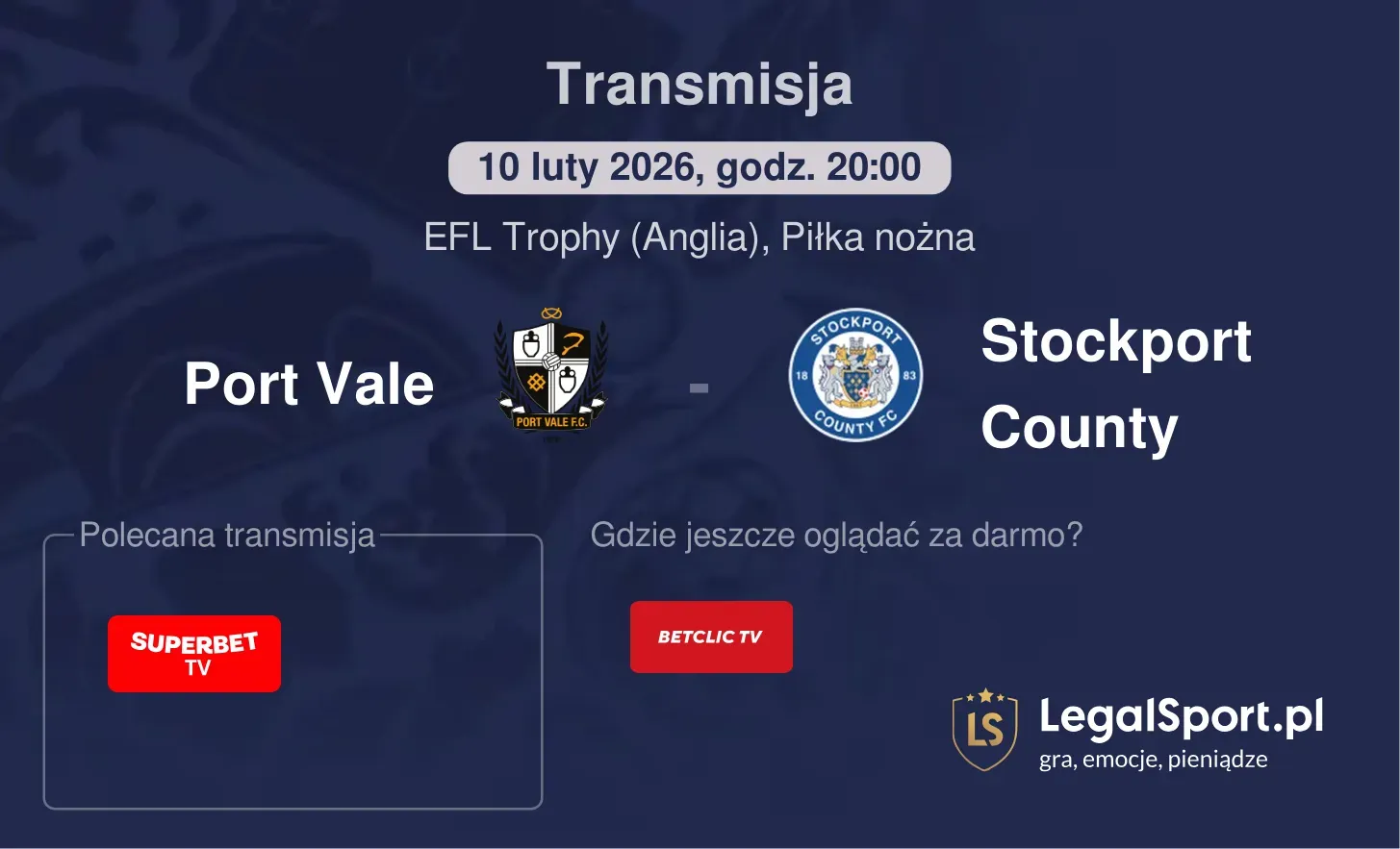 Port Vale - Stockport County Transmisje