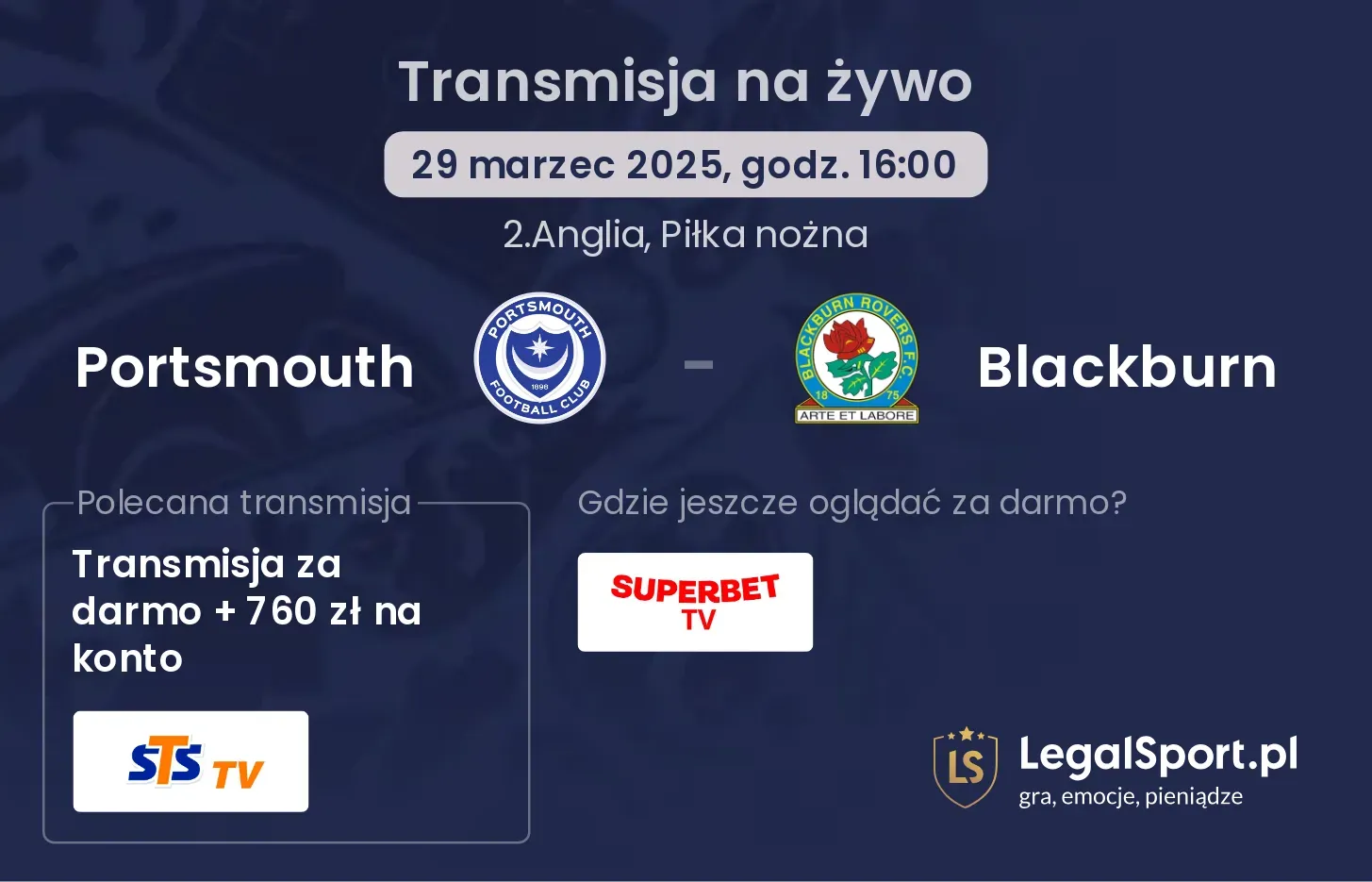 Portsmouth - Blackburn gdzie oglądać transmisję?