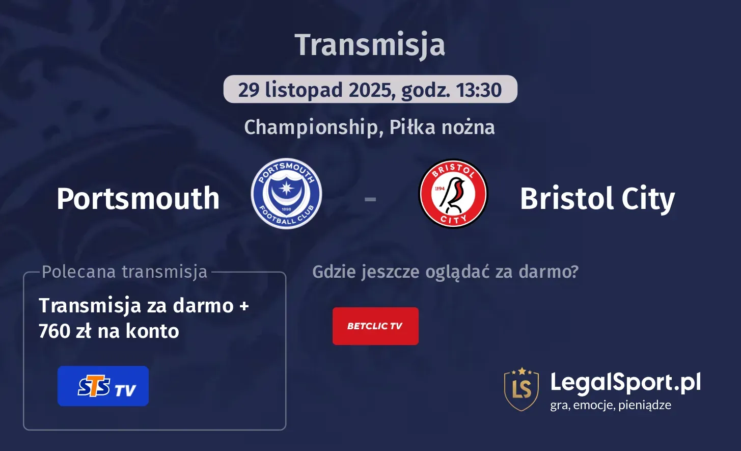 Portsmouth - Bristol City Transmisje