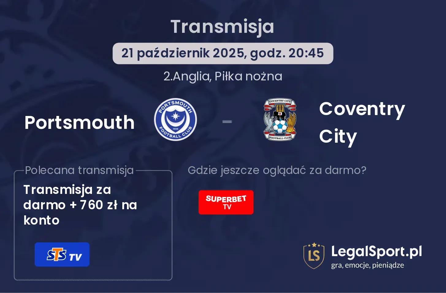 Portsmouth - Coventry City Transmisje