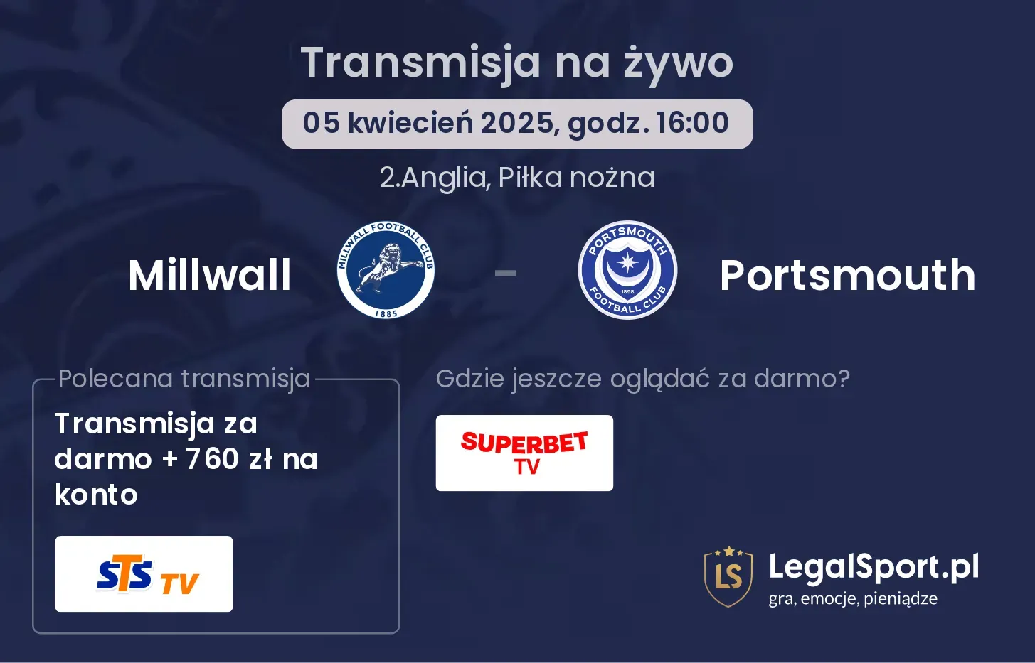 Millwall - Portsmouth gdzie oglądać transmisję?