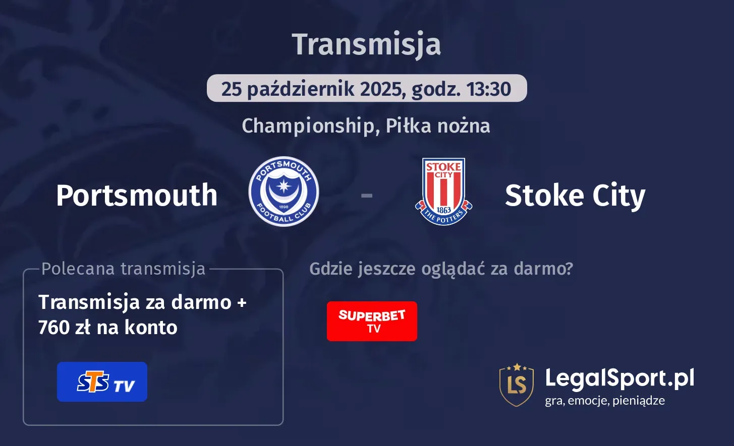 Portsmouth - Stoke City Transmisje