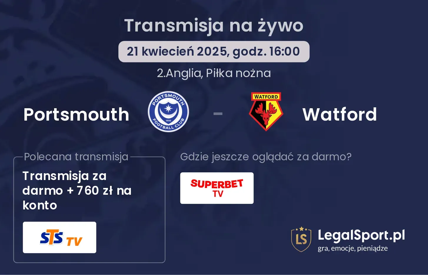 Portsmouth - Watford gdzie oglądać transmisję?