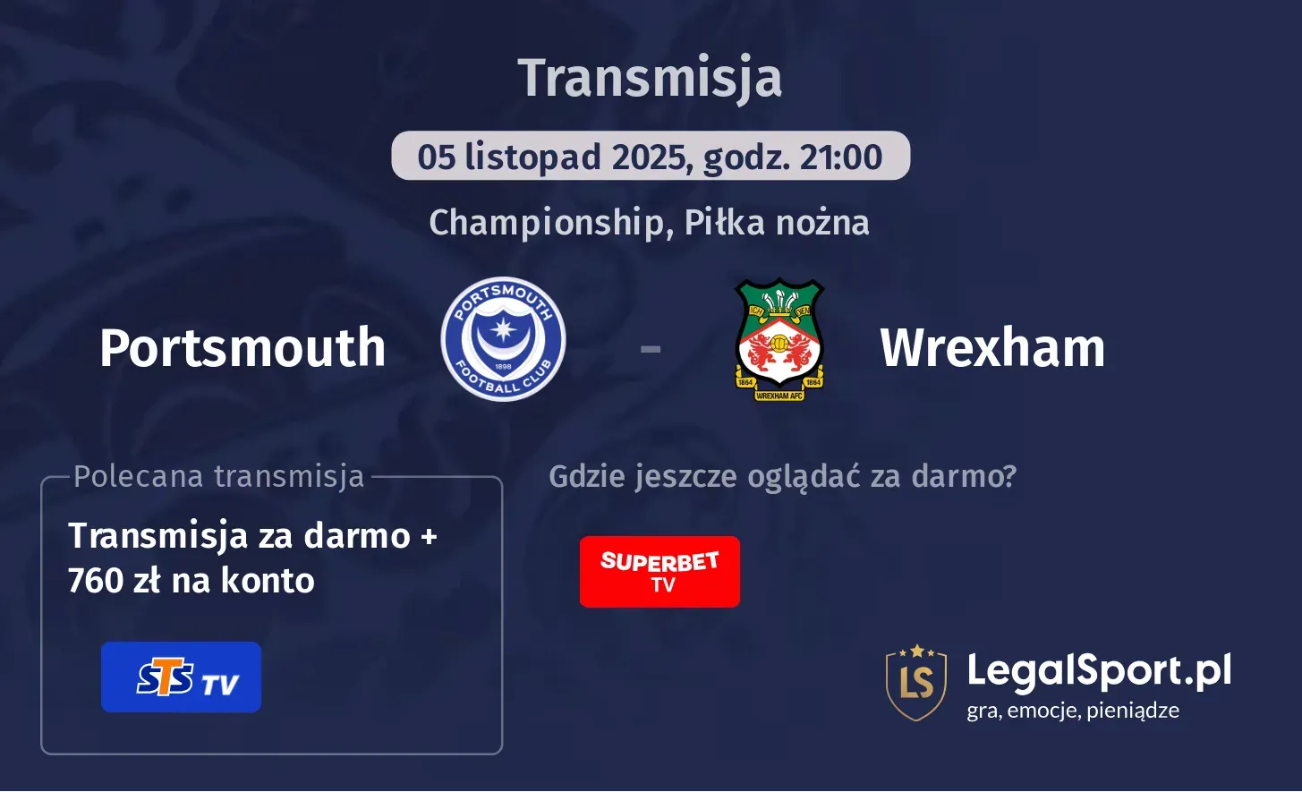 Portsmouth - Wrexham Transmisje