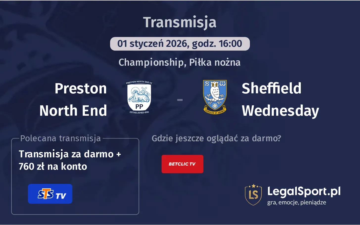 Preston North End - Sheffield Wednesday Transmisje