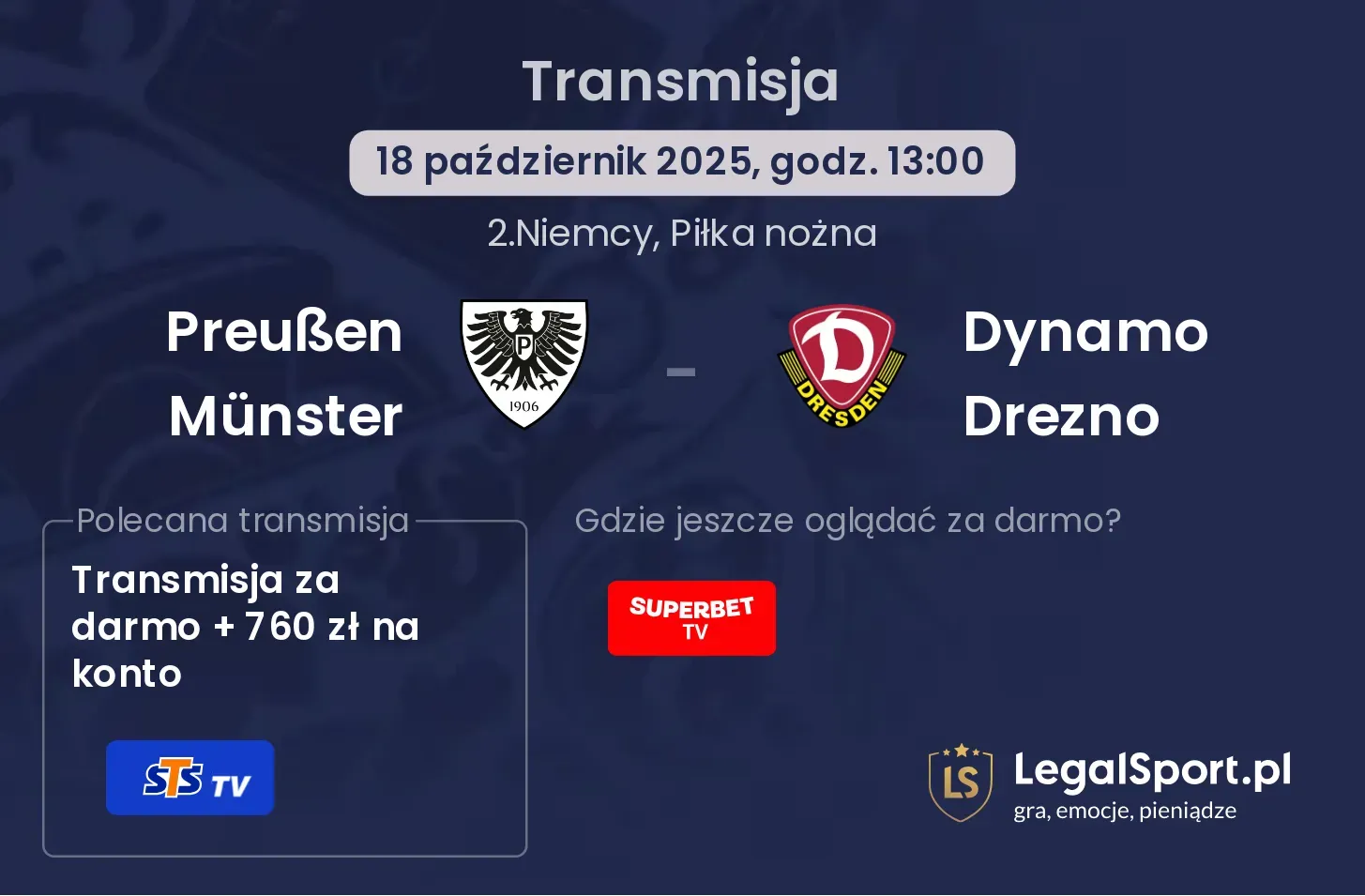 Preußen Münster - Dynamo Drezno Transmisje