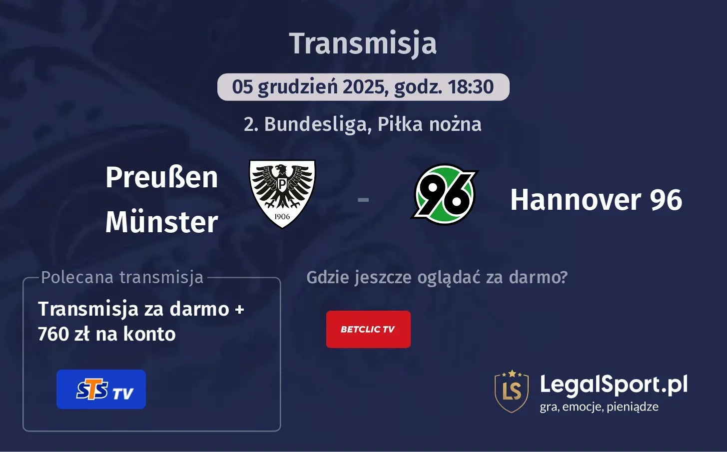 Preußen Münster - Hannover 96 Transmisje