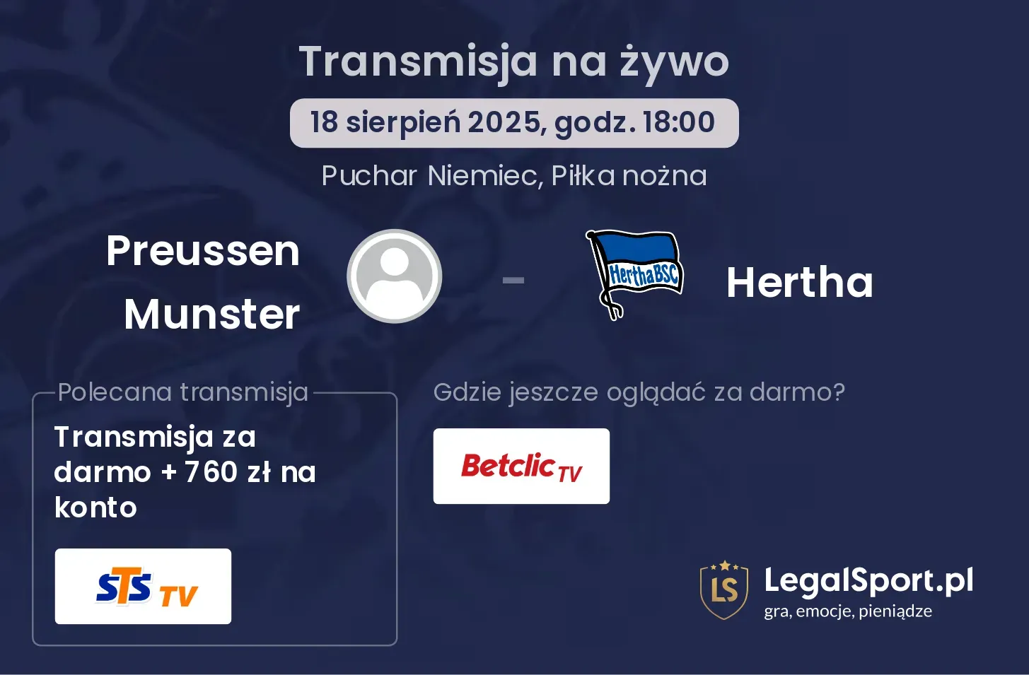 Preussen Munster - Hertha gdzie oglądać?