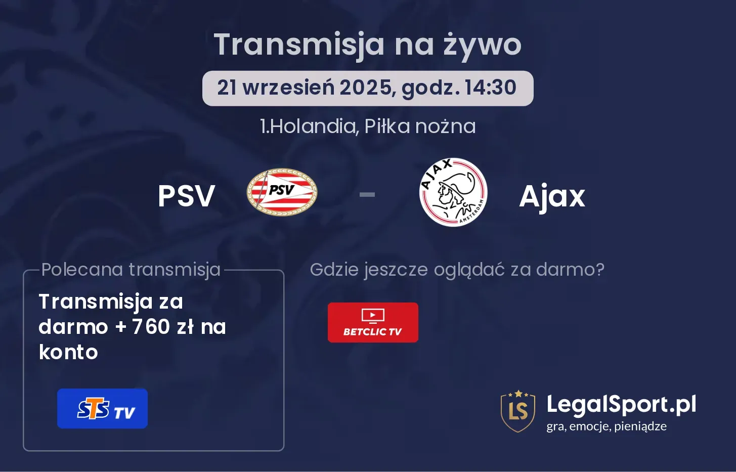 PSV - Ajax transmisja na żywo